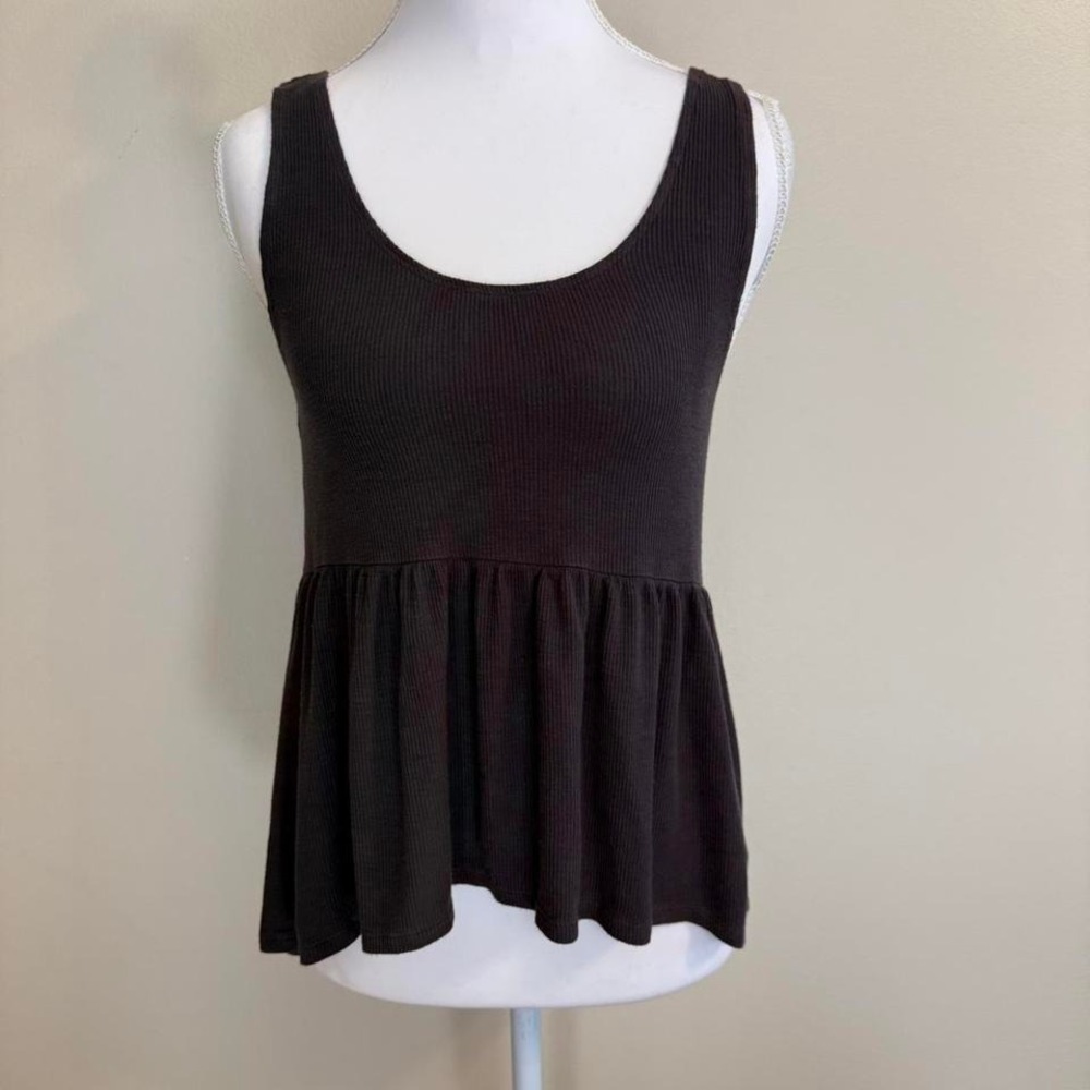 American Eagle Grey Ribbed Flowy Babydoll Tank Top Women's S Boho Summer Beachy
